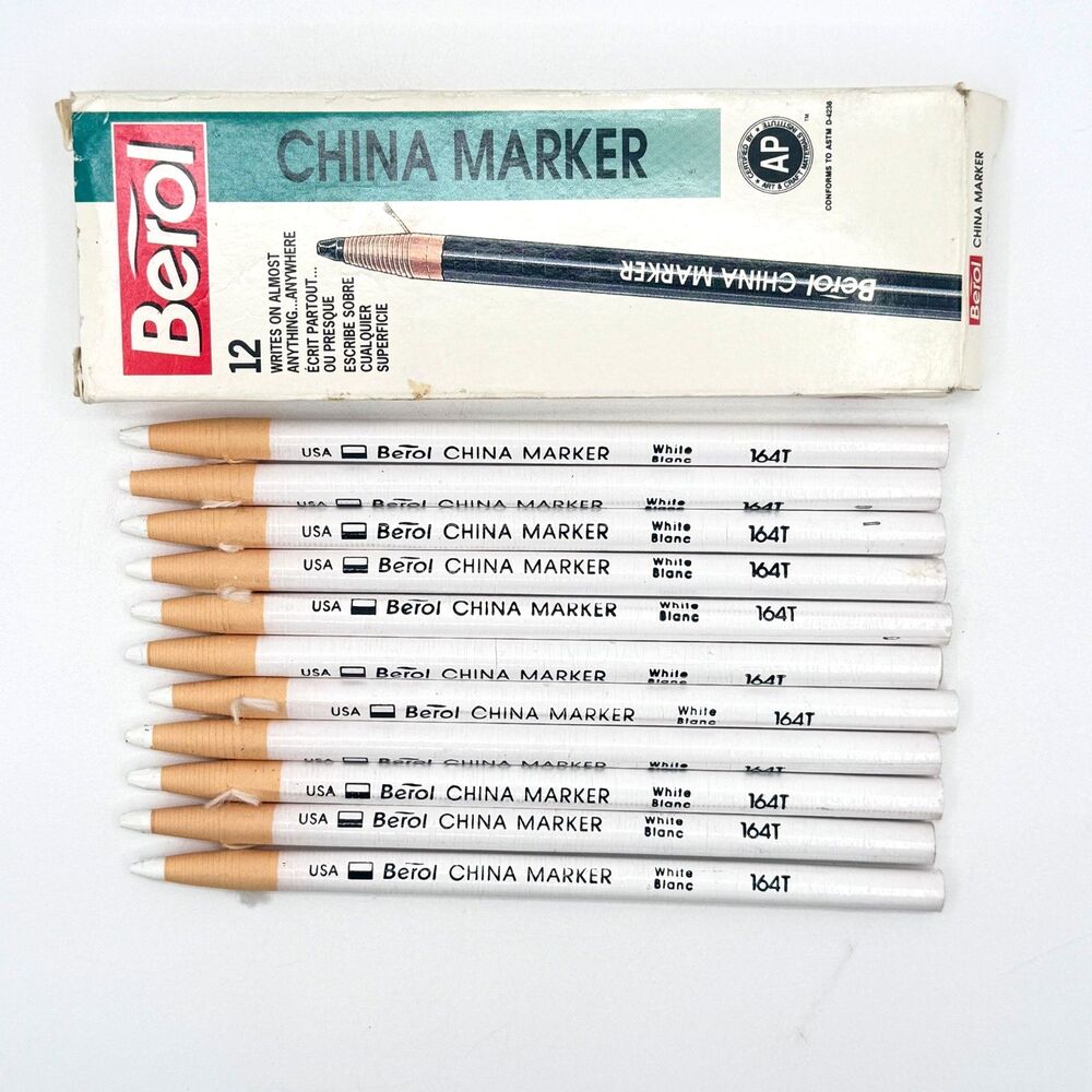 Vintage Berol China Marker 164T White Grease Pencils Peel Off Wrapped Box 11pc